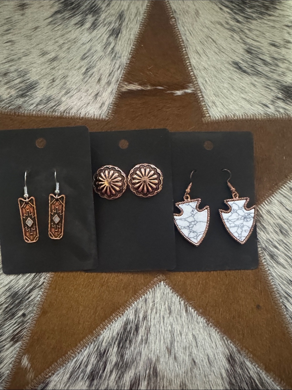 Arrowhead Drop Earrings with Copper Accents - Women Western Jewelry LOT of 3